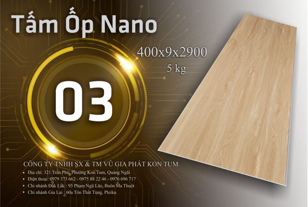 Tấm Nano cốt kép 2m9 màu vân gỗ 03 Kon Tum Quảng Ngãi