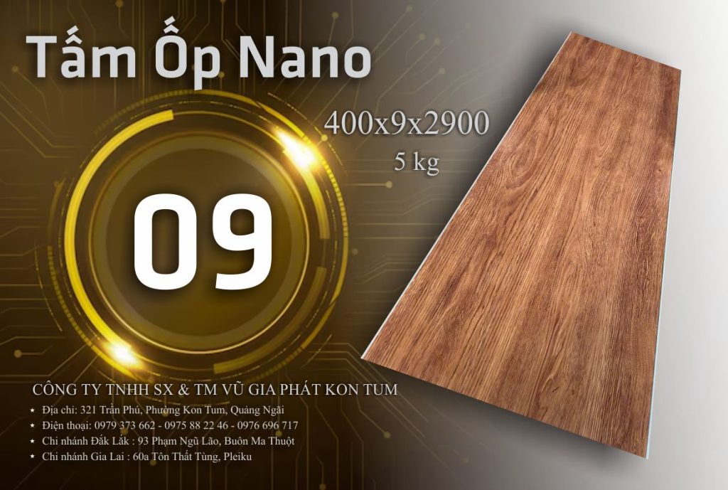 Tấm Nano cốt kép 2m9 màu vân gỗ 09 Kon Tum Quảng Ngãi